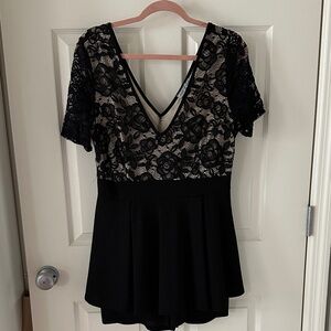 Black Lace V-Neck Romper Dress